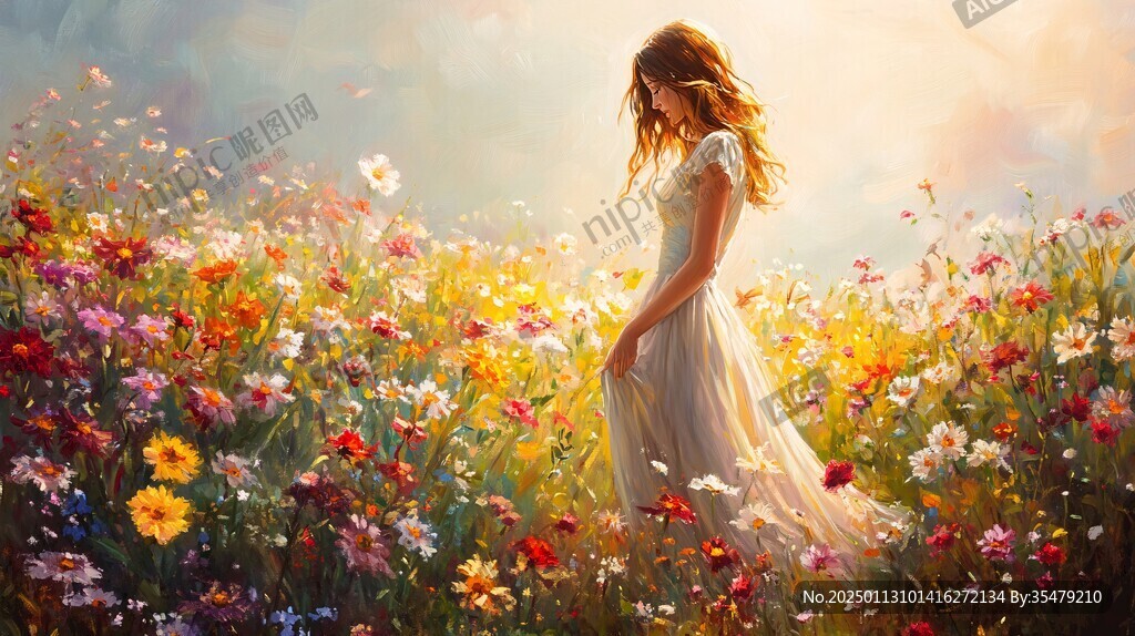 唯美花兒女神背影