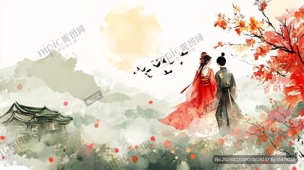 紅葉古風(fēng)插畫(huà)