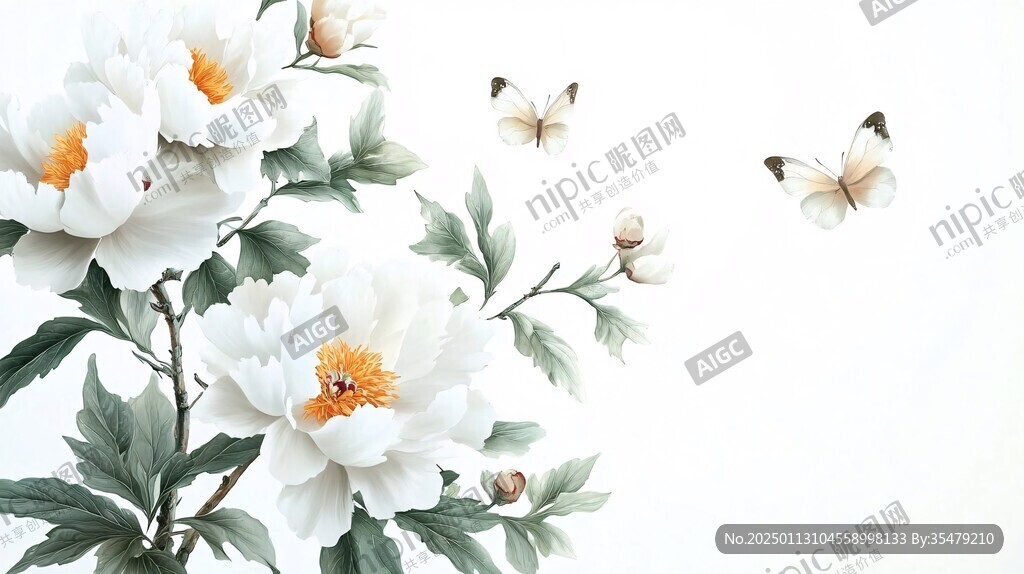 牡丹花裝飾畫蝶戀花
