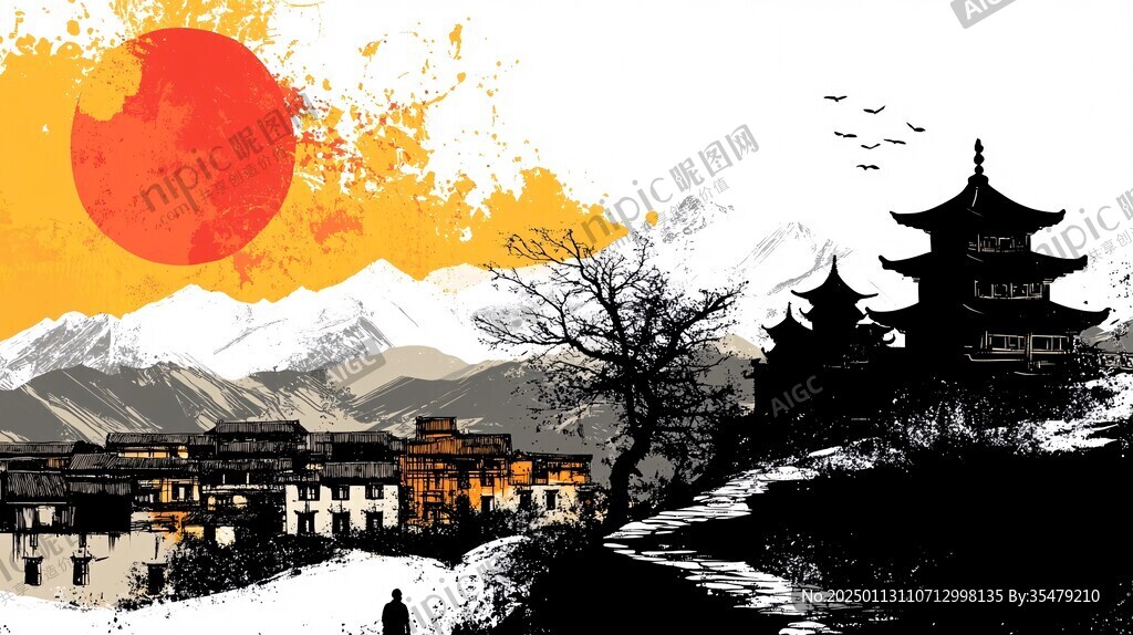漢族地標(biāo)建筑山水畫