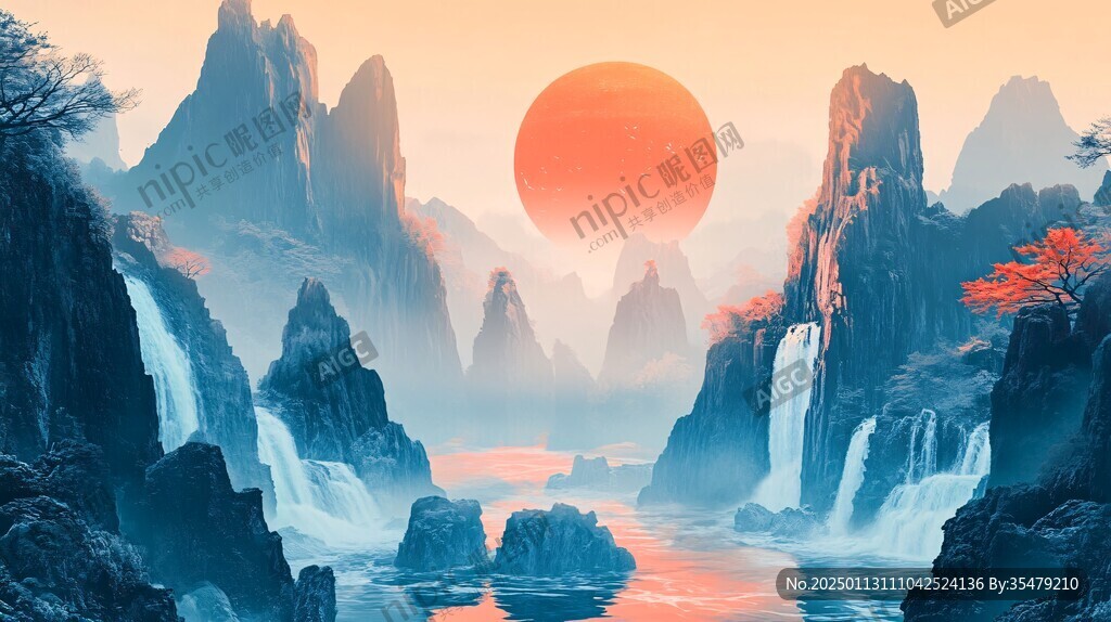 紅日水墨山水