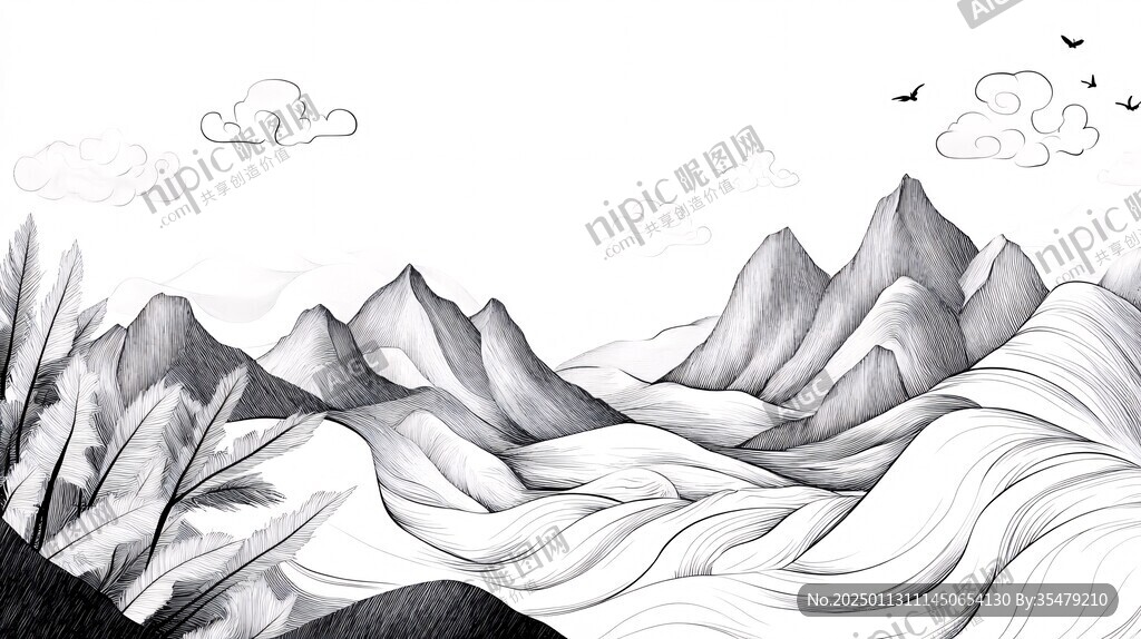 山水線包裝插畫