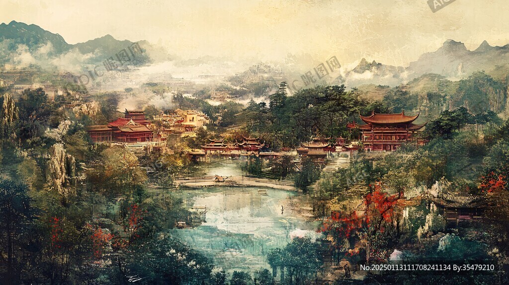 橫店水彩水墨山水