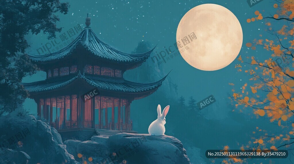 賞月中秋節插畫