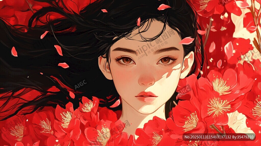 紅裙少女戴花女孩