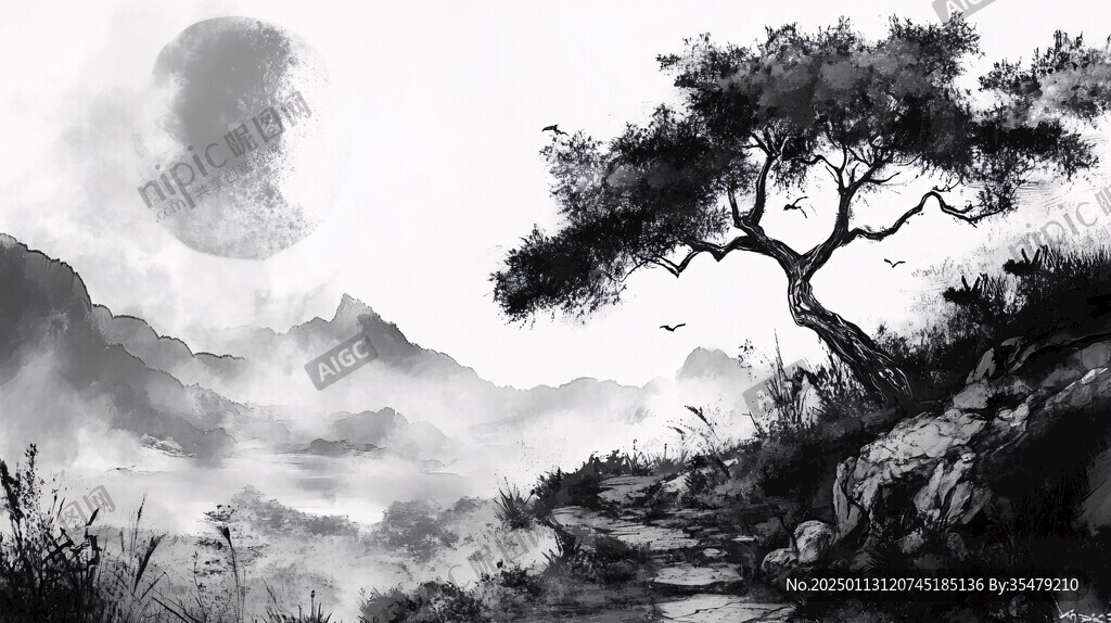 水墨風(fēng)格韻味墨韻黑白