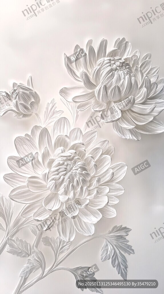 3d浮雕金屬牡丹花