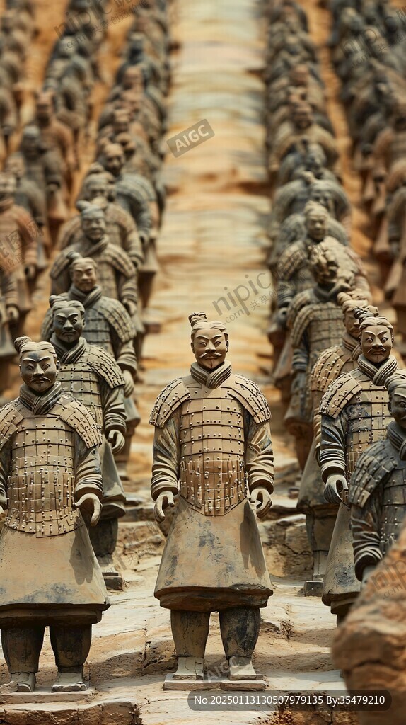 排列整齊的兵馬俑
