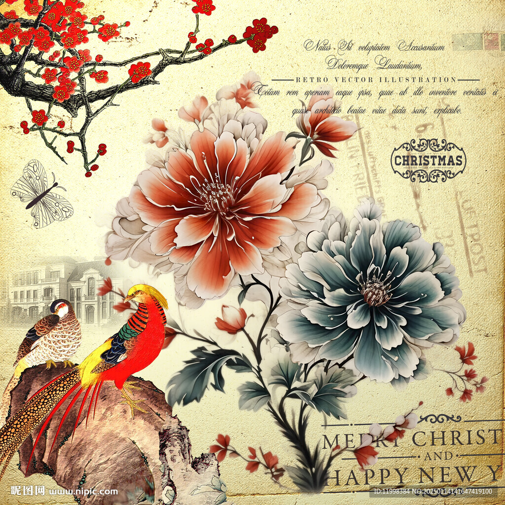中式懷舊風花鳥