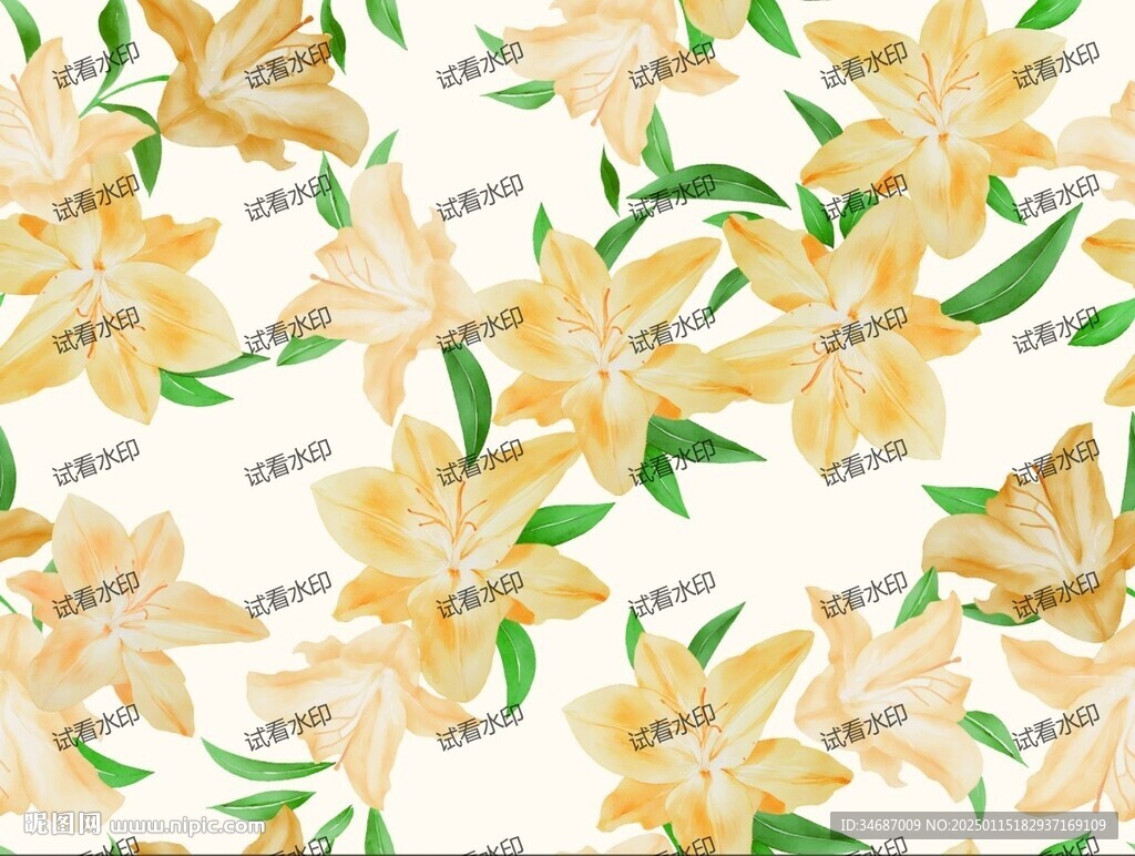 水彩花百合