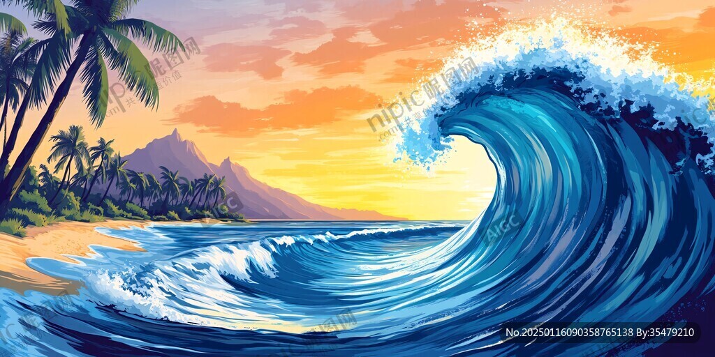 波濤海浪插畫
