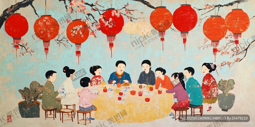 村民聚餐畫