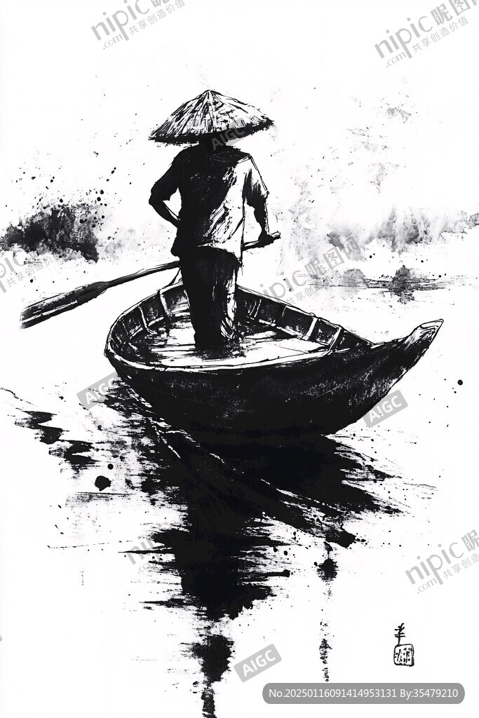 水墨漁民