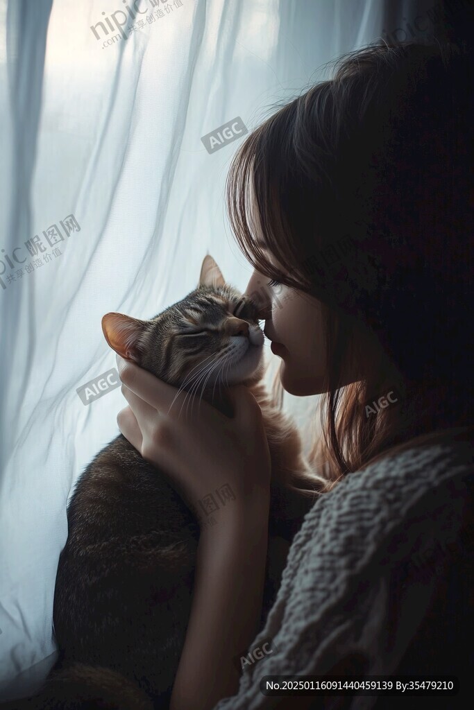 擼貓的女孩