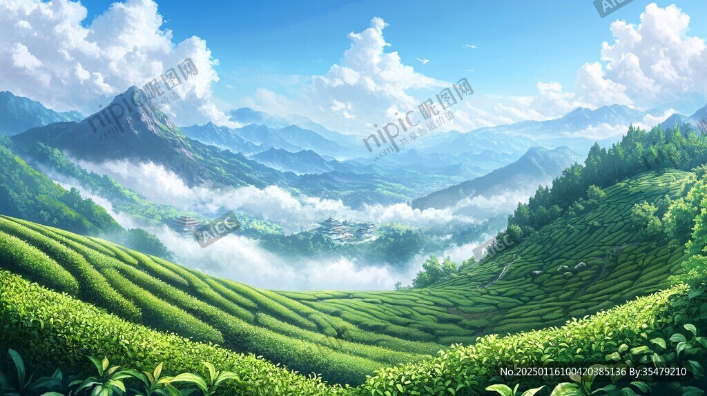 茶園風(fēng)光插畫