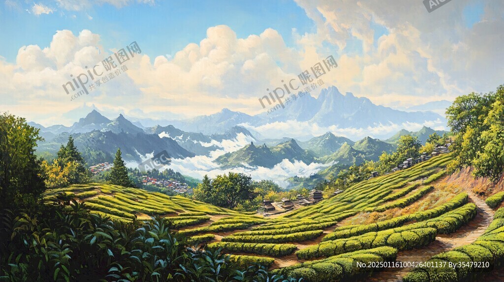 茶園風光插畫