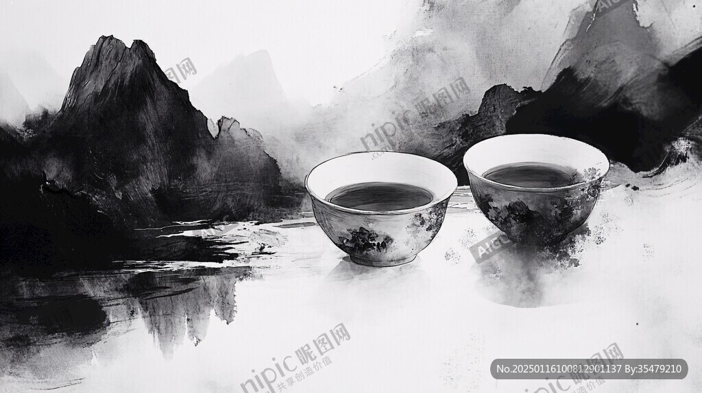 產(chǎn)茶水墨水墨意境