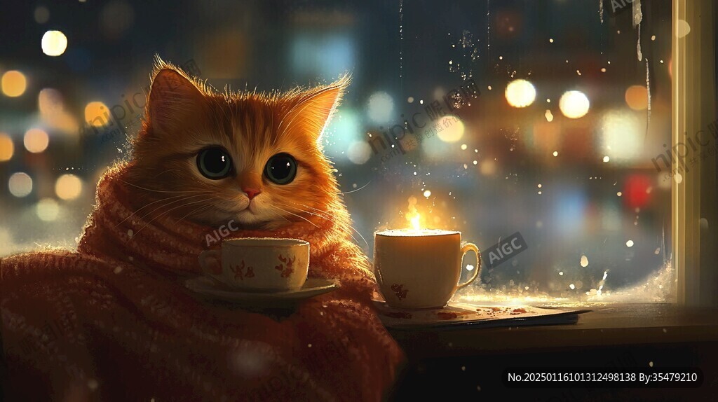 夜晚貓咪插畫