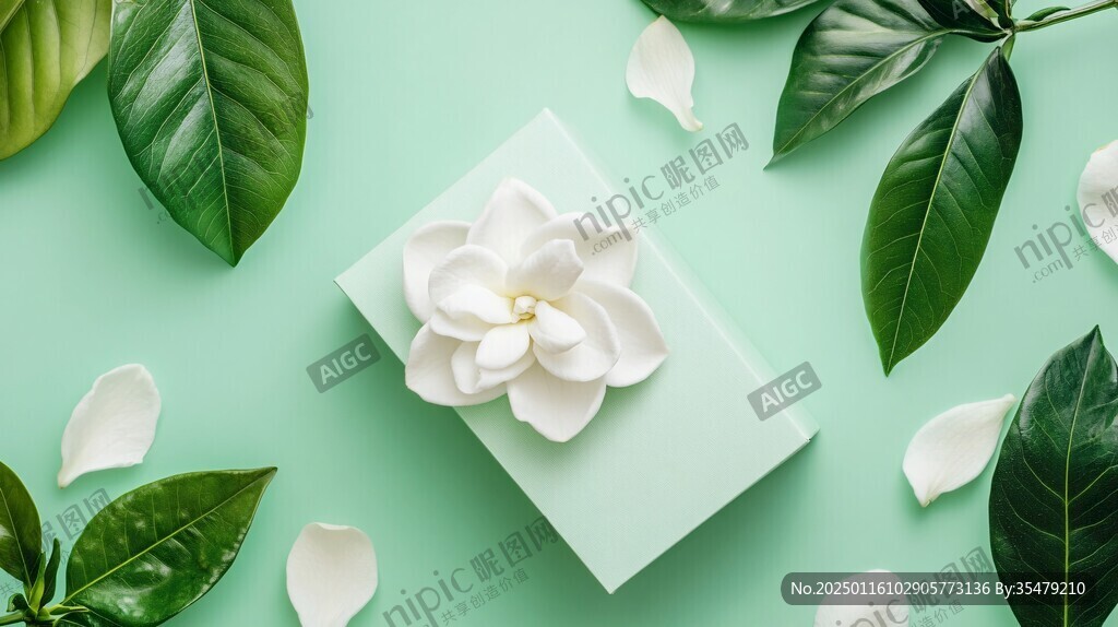 綠葉白花壁紙