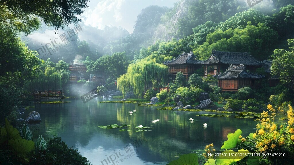 中式園林禪意山水
