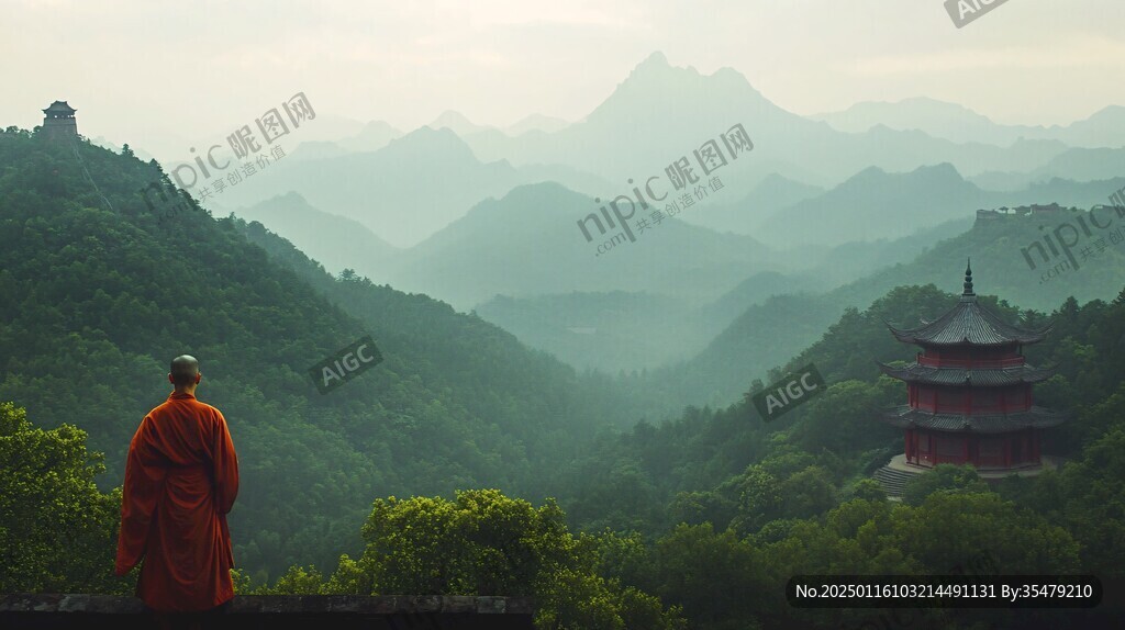 禪境意境寧靜登高眺望