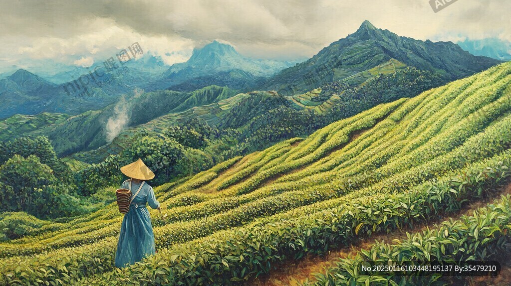 茶園風光插畫