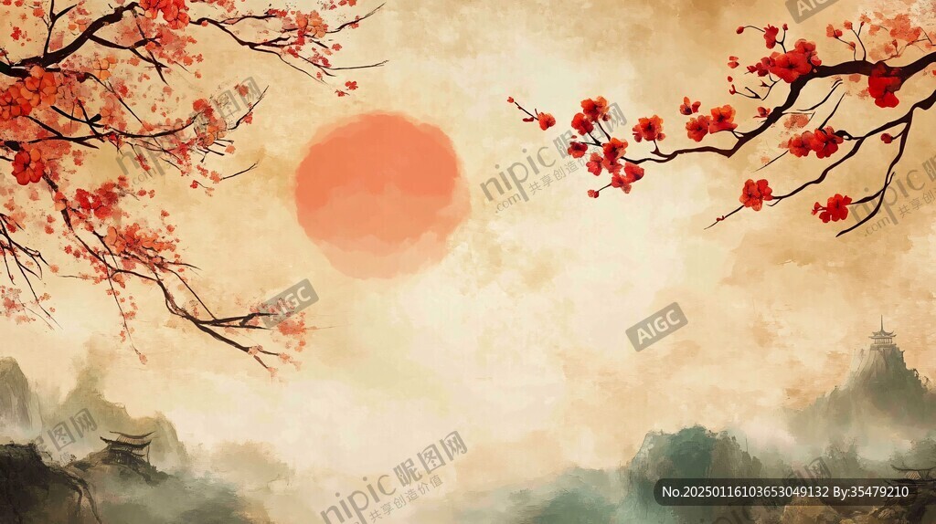 紅日水墨山水