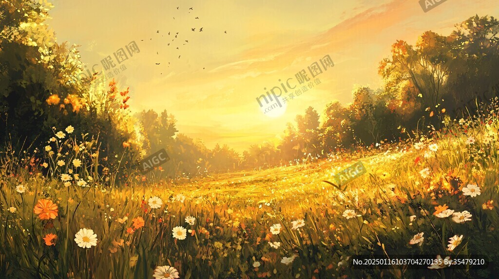 陽光晴朗風景插畫