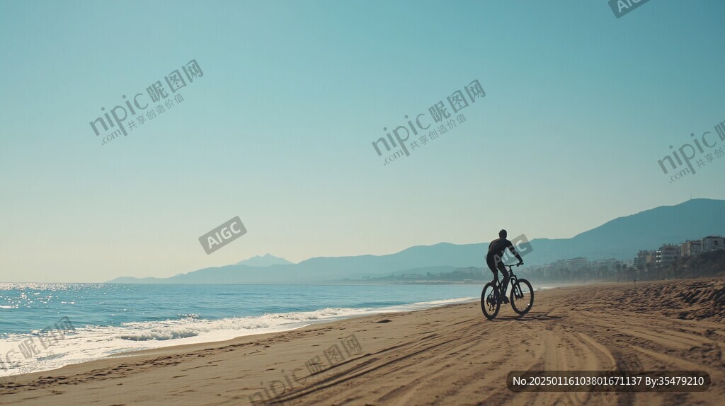 海邊騎車的人