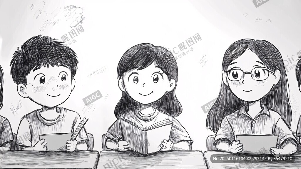 學生上課手繪素材