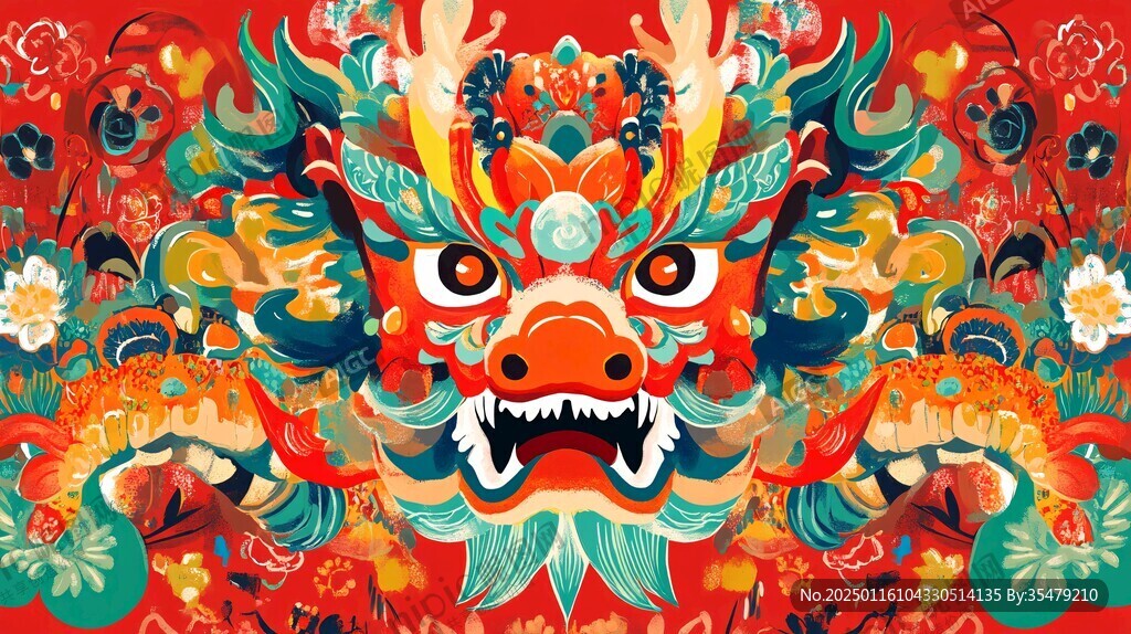 舞獅包裝插畫