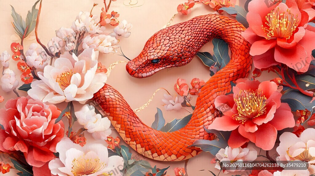 蛇年報(bào)春主題春節(jié)插畫