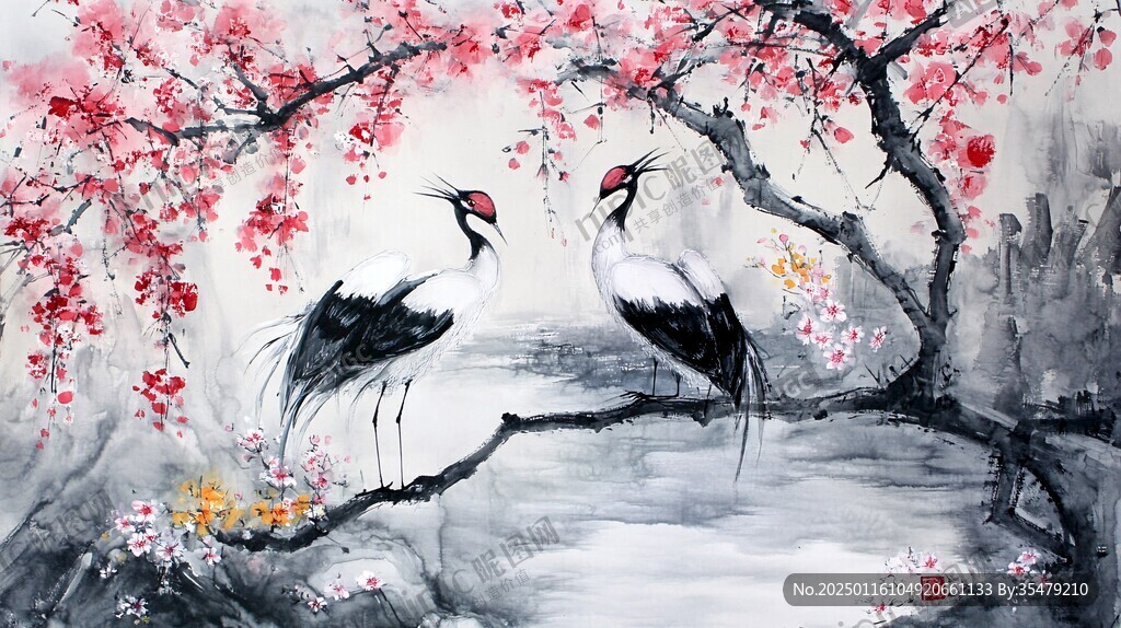 丹頂鶴花鳥畫