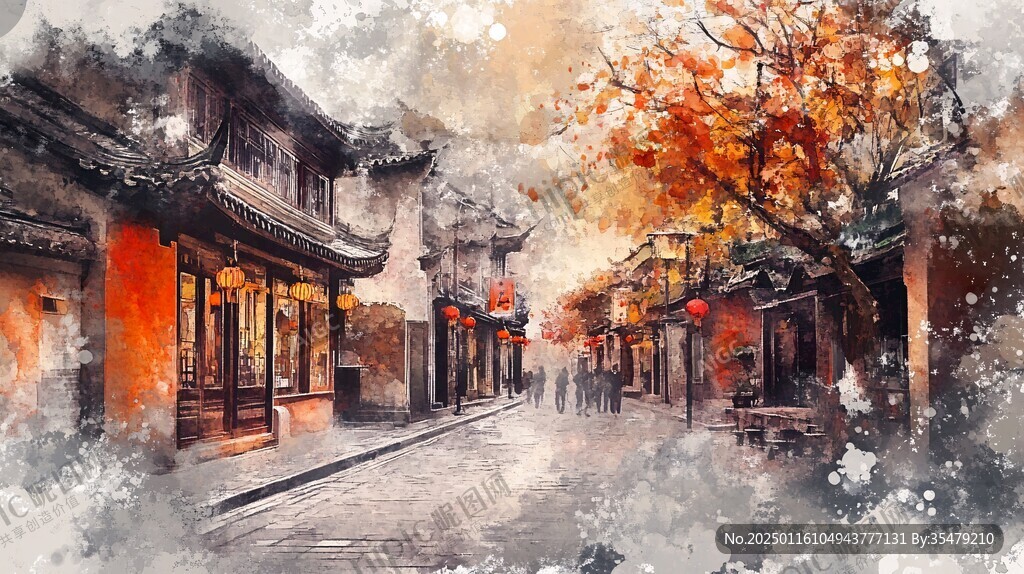 古街水彩畫