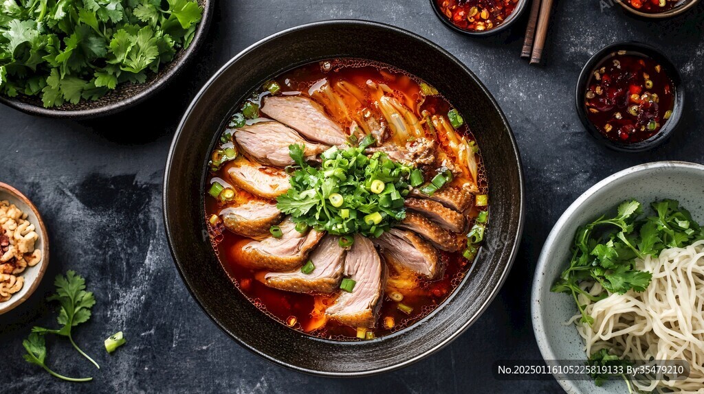 俯拍一碗牛肉面