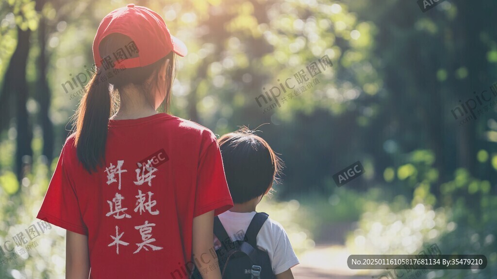 兒童與母親背影