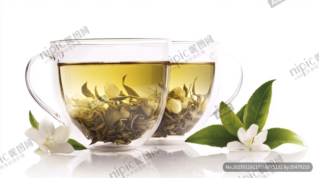 茶杯茉莉花茶元素