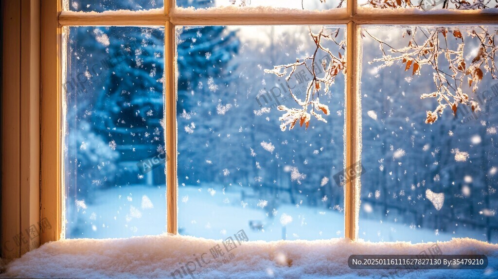 冬天窗前落雪