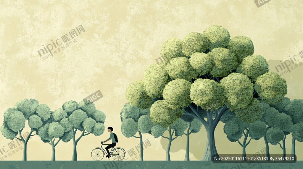 樹與自行車場景