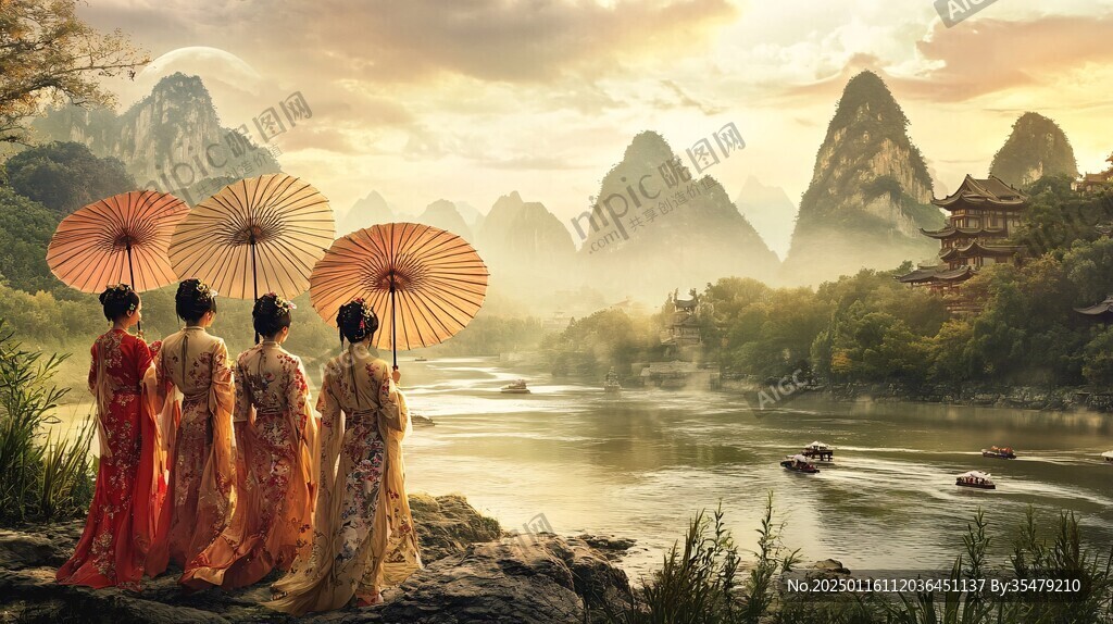 拿著油紙傘的女人蠟像