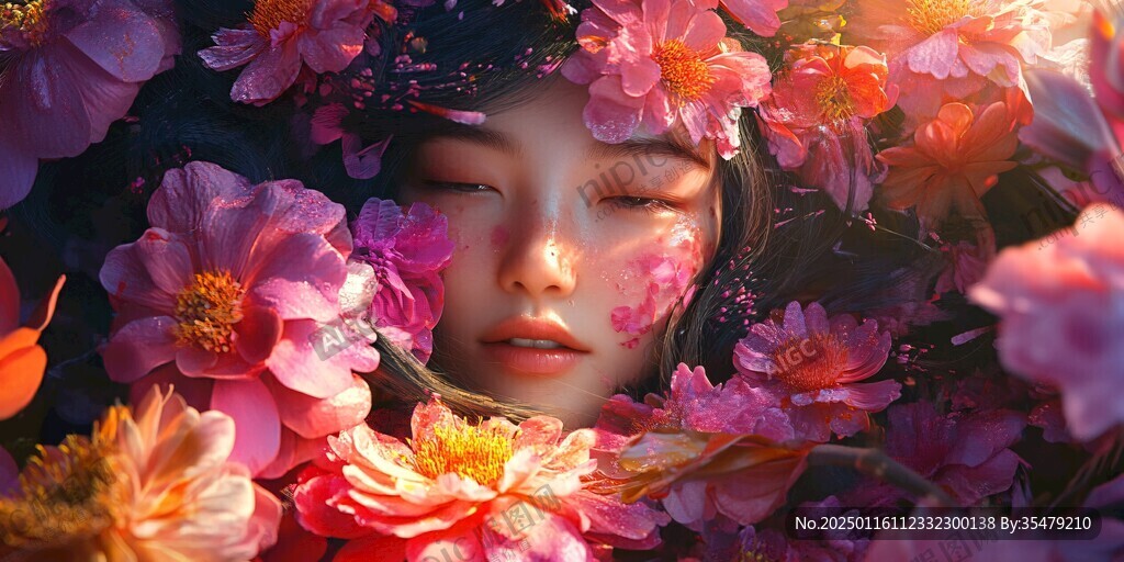 唯美花下少女
