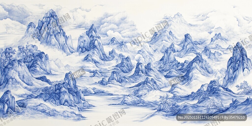 巨幅山水水墨插畫