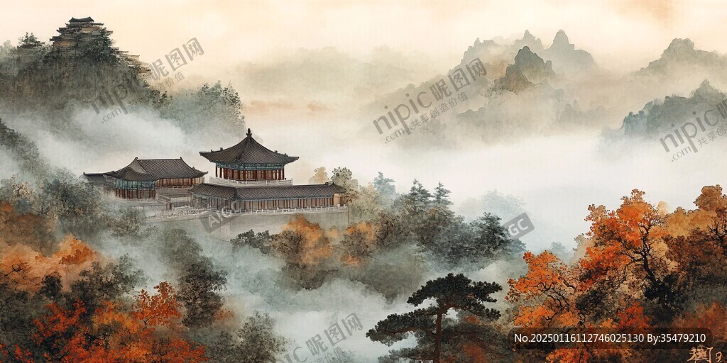 樓閣山水意境畫
