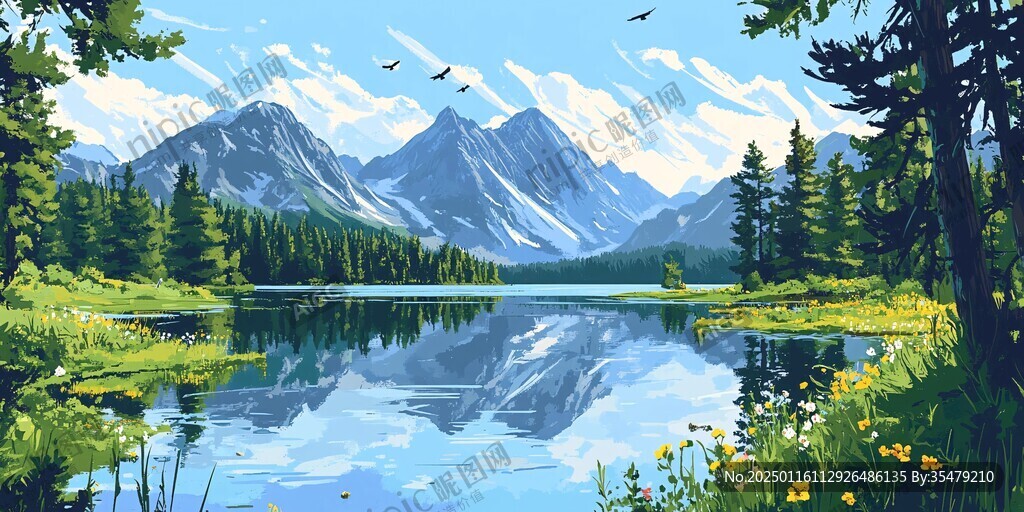 插畫湖泊