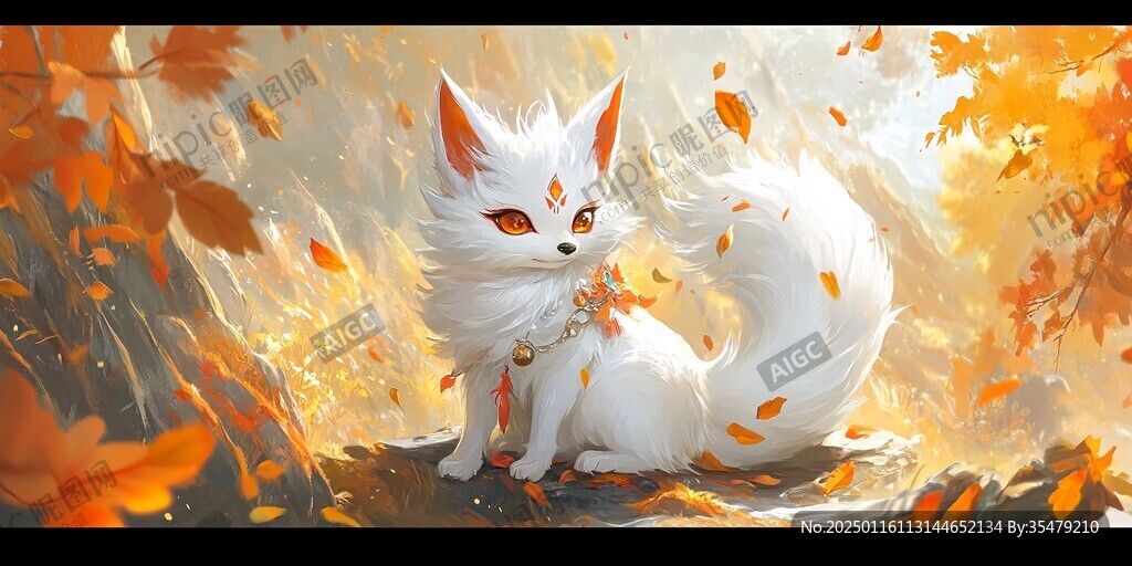 九尾白狐插畫