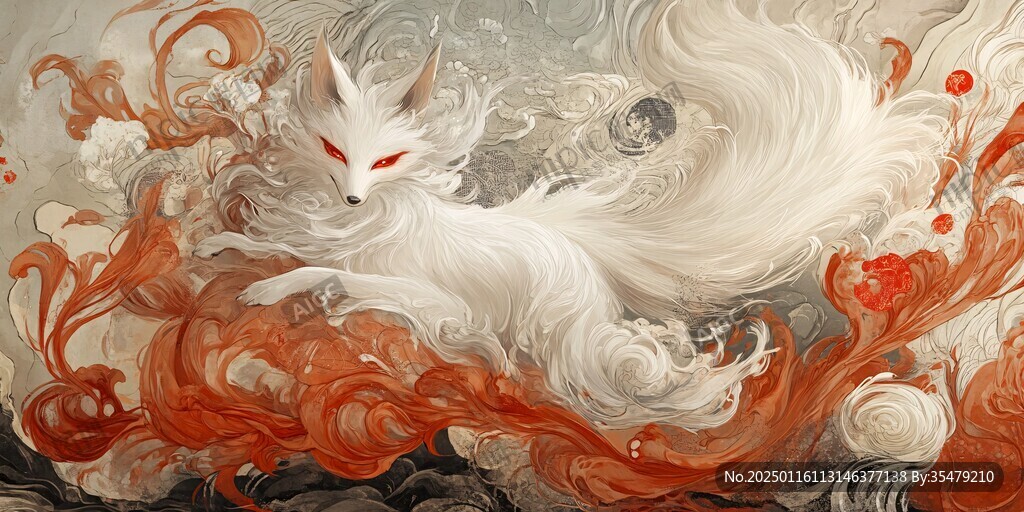 九尾白狐插畫