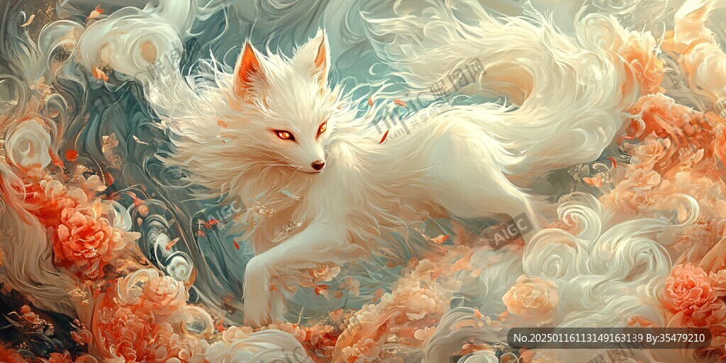 九尾白狐插畫