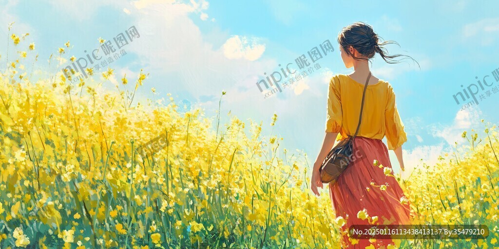 油菜花里的少女