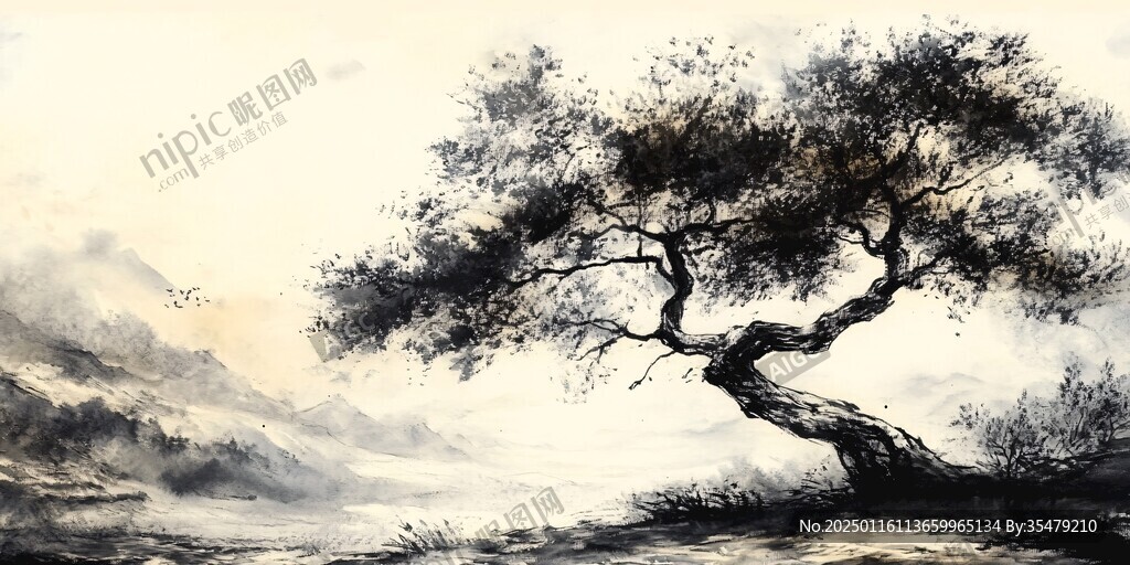 意境水墨古樹(shù)