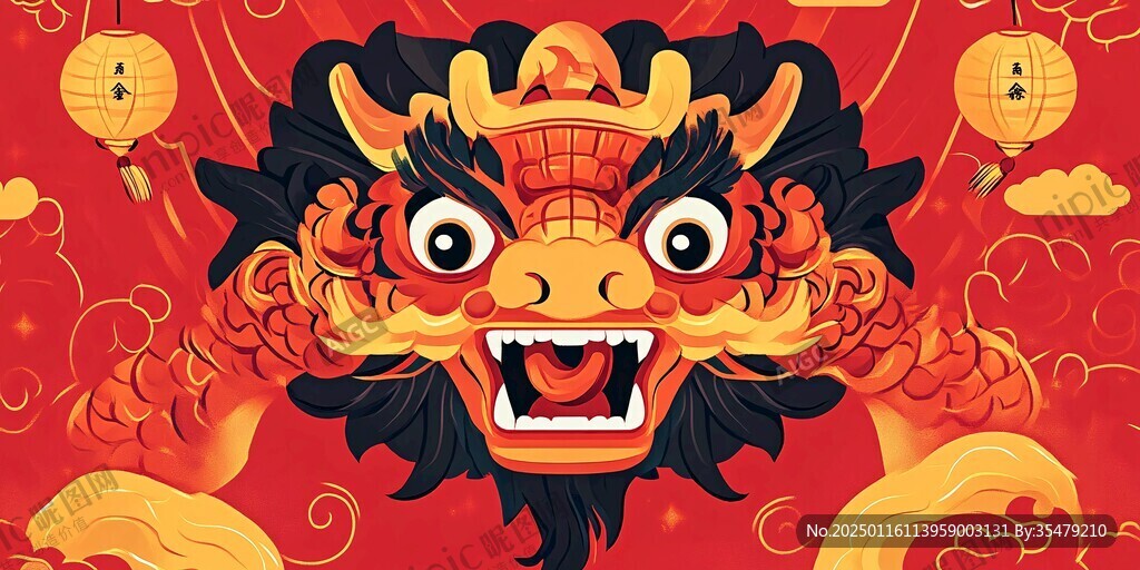 舞獅包裝插畫